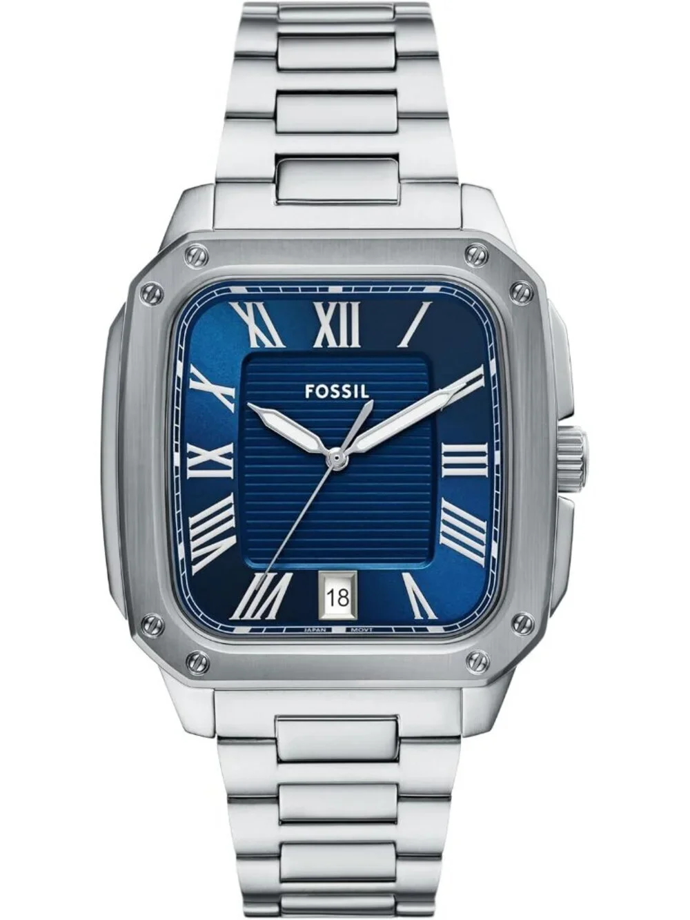 Men's Silver/Blue Crosby Three-Hand Date Stainless Steel Bracelet Wrist Watch